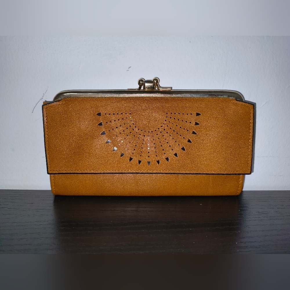 Tan Leather Clutch with Perforated Design